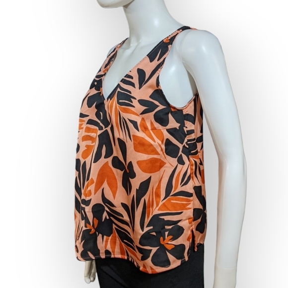 Old Navy Orange Floral Sleeveless Satin Top, S - Picture 7 of 9
